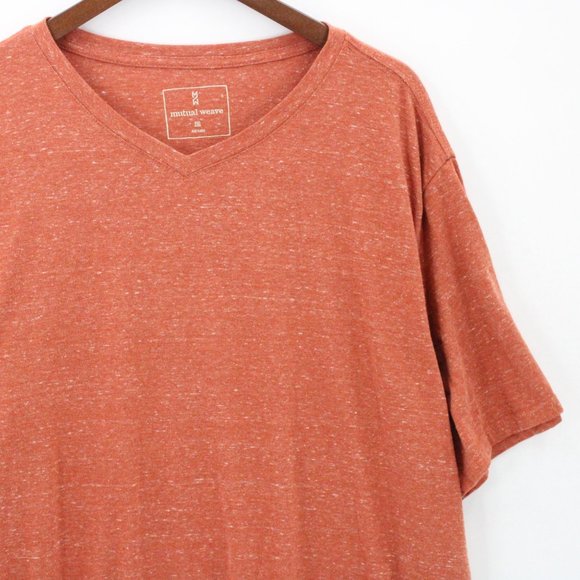 Mutual Weave Shirt Mens Orange Short Sleeve V Neck Solid Cotton Blend Size 2XL - Picture 2 of 8